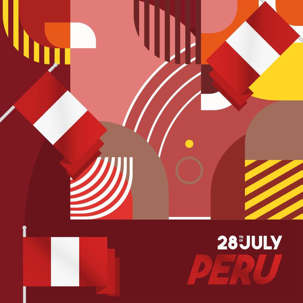 Peru Independence Day banner in modern geometric style. Square banner for website and social with typography. Background for National holiday celebration. Happy Independence Day of Peru vector