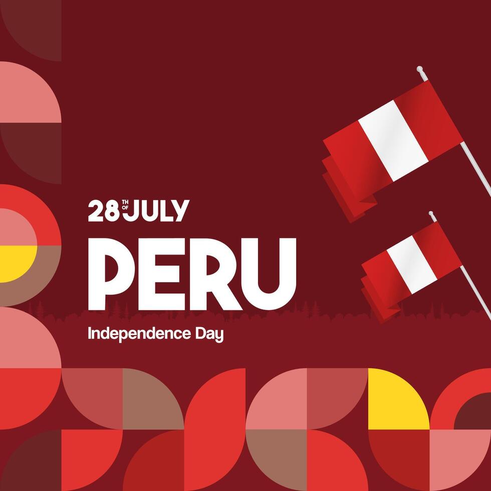 Peru Independence Day banner in modern geometric style. Square banner for website and social with typography. Background for National holiday celebration. Happy Independence Day of Peru vector