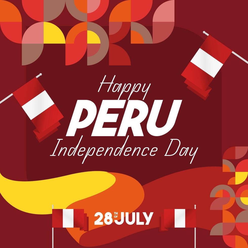 Peru Independence Day banner in modern geometric style. Square banner for website and social with typography. Background for National holiday celebration. Happy Independence Day of Peru vector