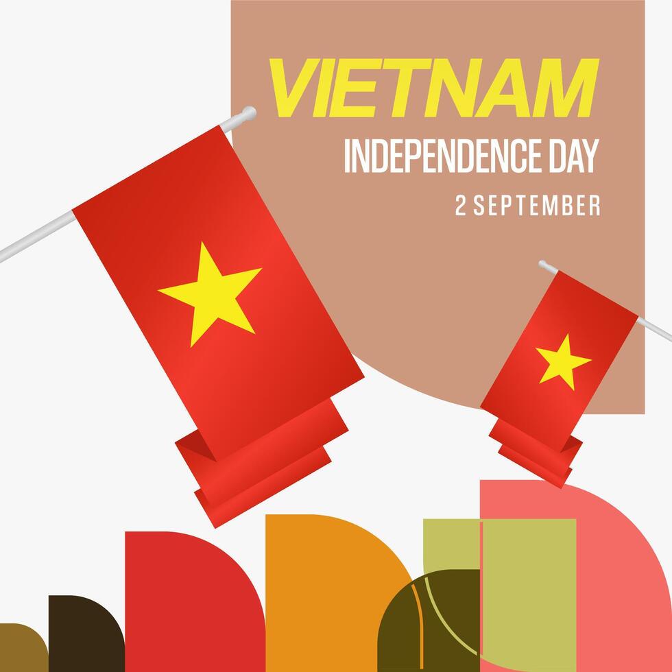 Vietnam Independence Day banner in modern geometric style. Square banner for celebration day with flags and typography. National holiday celebration backgrounds. Happy Vietnam Independence Day vector