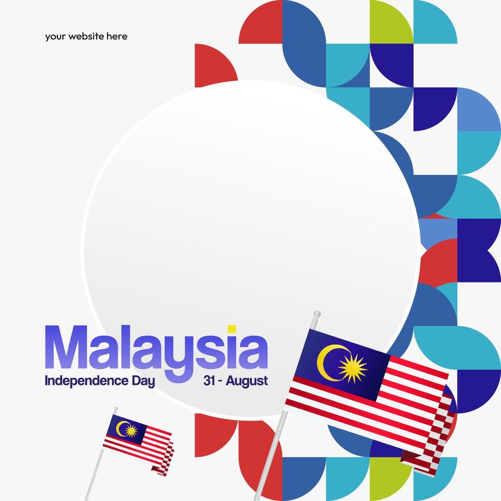 Malaysia Independence Day banner in modern geometric style. Square banner for website and poster with typography. Background for National holiday celebration. Happy Independence Day of Malaysia vector