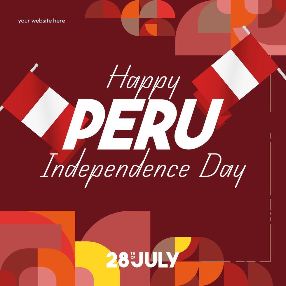 Peru Independence Day banner in modern geometric style. Square banner for website and social with typography. Background for National holiday celebration. Happy Independence Day of Peru vector