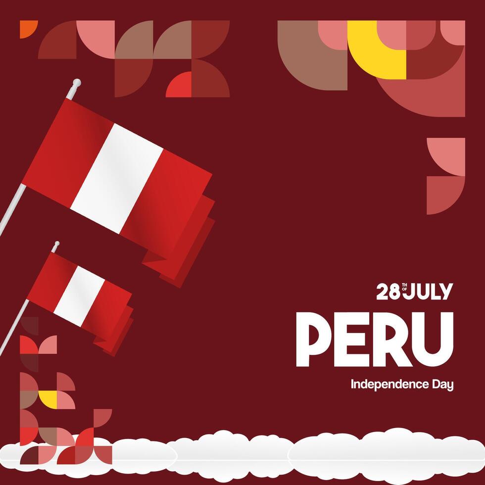 Peru Independence Day banner in modern geometric style. Square banner for website and social with typography. Background for National holiday celebration. Happy Independence Day of Peru vector