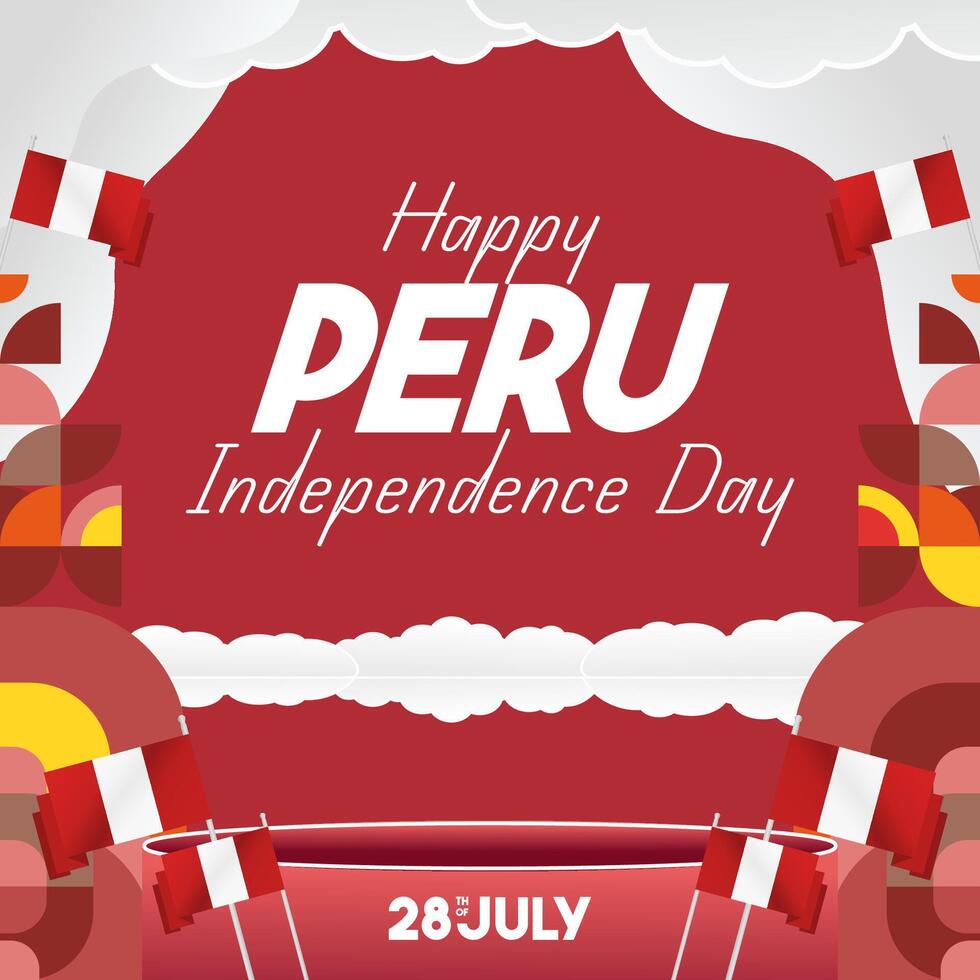 Peru Independence Day banner in modern geometric style. Square banner for website and social with typography. Background for National holiday celebration. Happy Independence Day of Peru vector