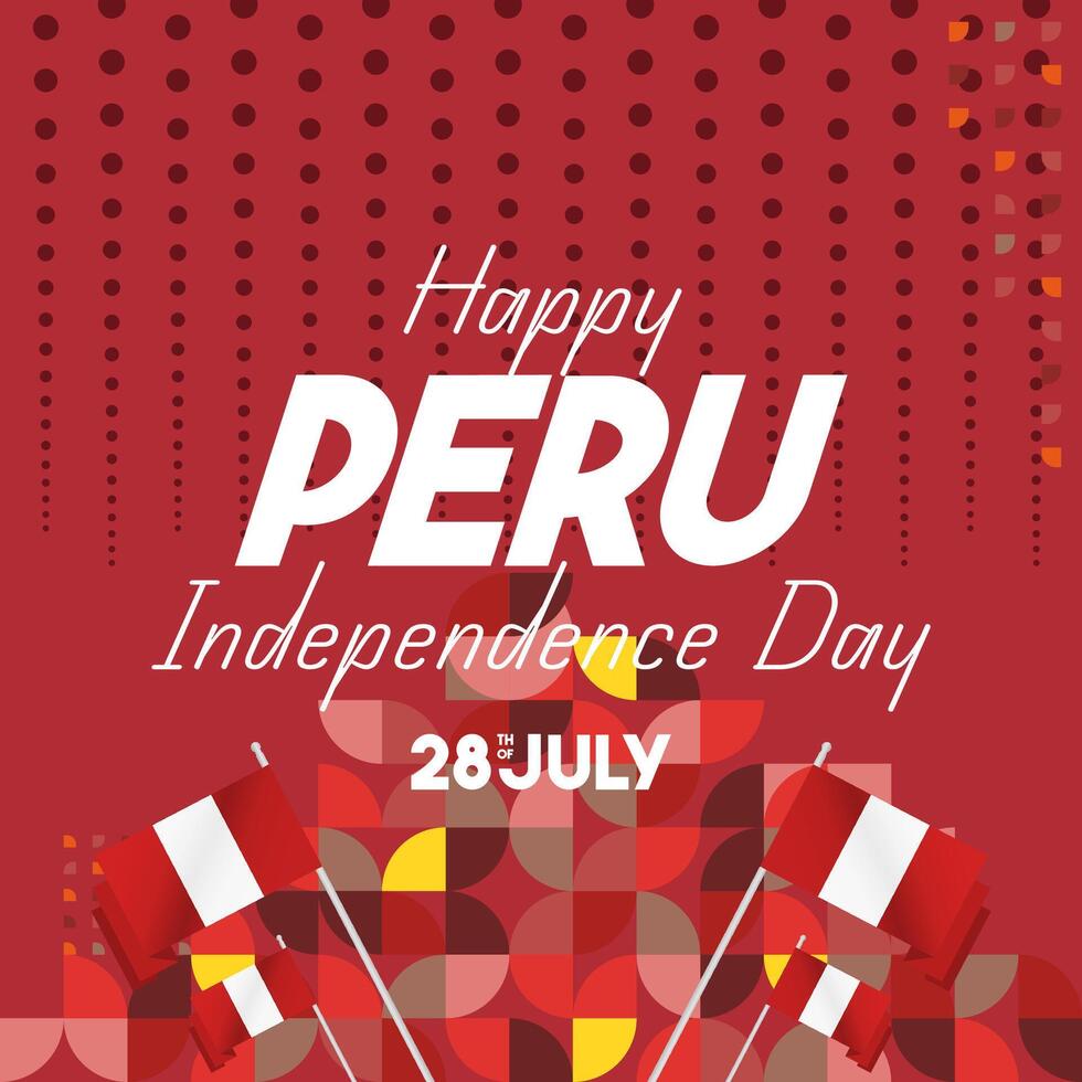 Peru Independence Day banner in modern geometric style. Square banner for website and social with typography. Background for National holiday celebration. Happy Independence Day of Peru vector