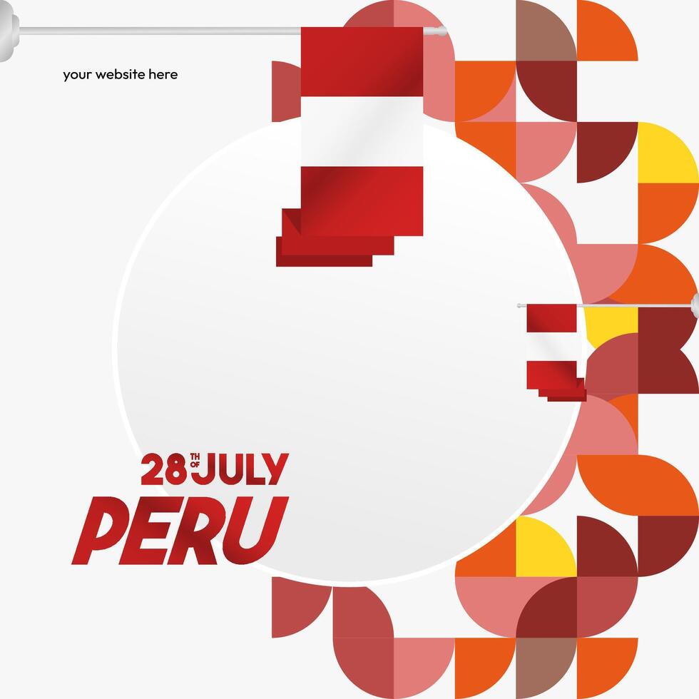 Peru Independence Day banner in modern geometric style. Square banner for website and social with typography. Background for National holiday celebration. Happy Independence Day of Peru vector