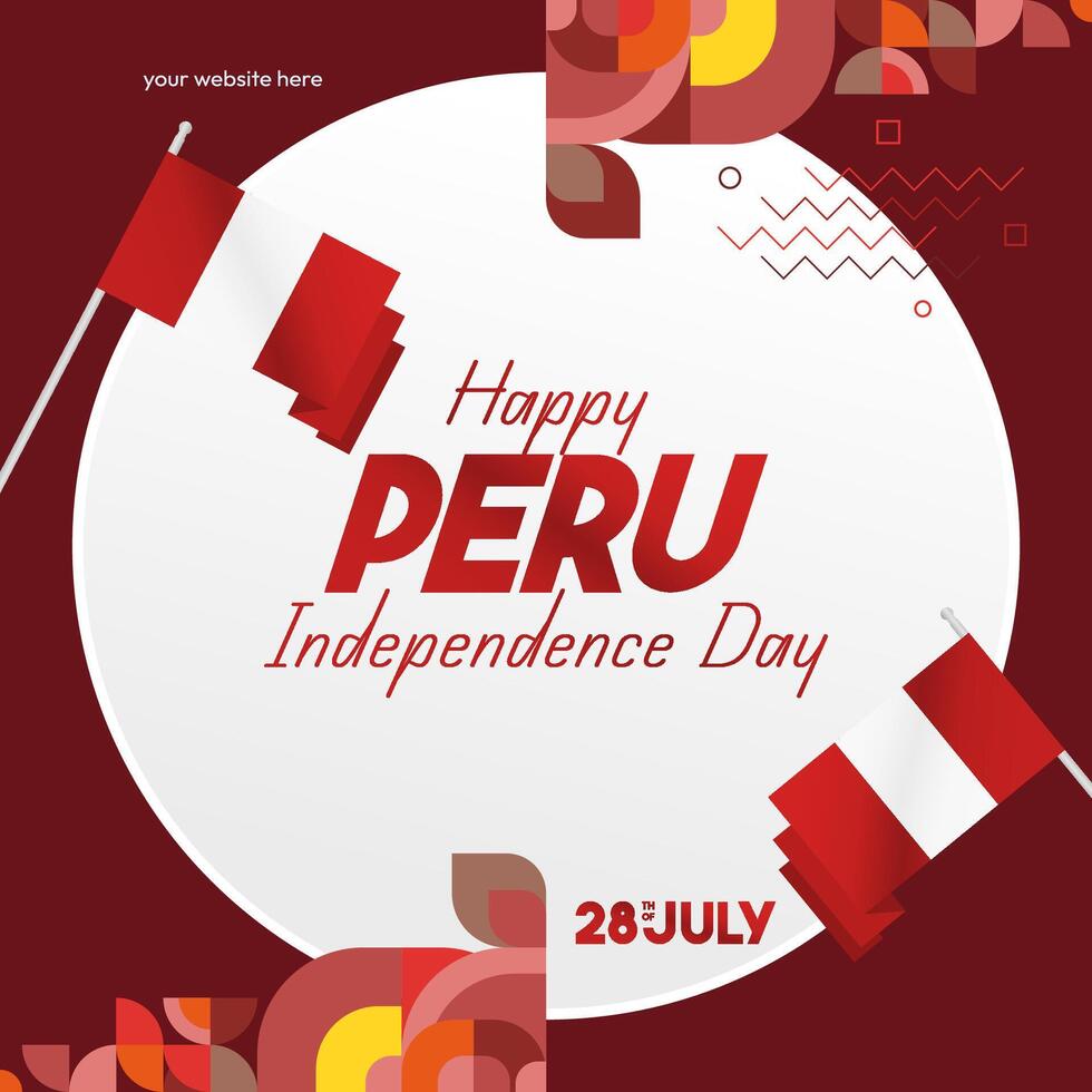Peru Independence Day banner in modern geometric style. Square banner for website and social with typography. Background for National holiday celebration. Happy Independence Day of Peru vector