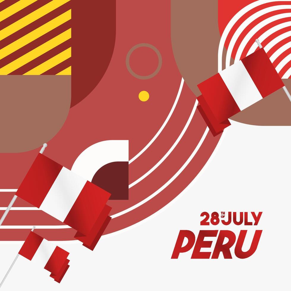 Peru Independence Day banner in modern geometric style. Square banner for website and social with typography. Background for National holiday celebration. Happy Independence Day of Peru vector