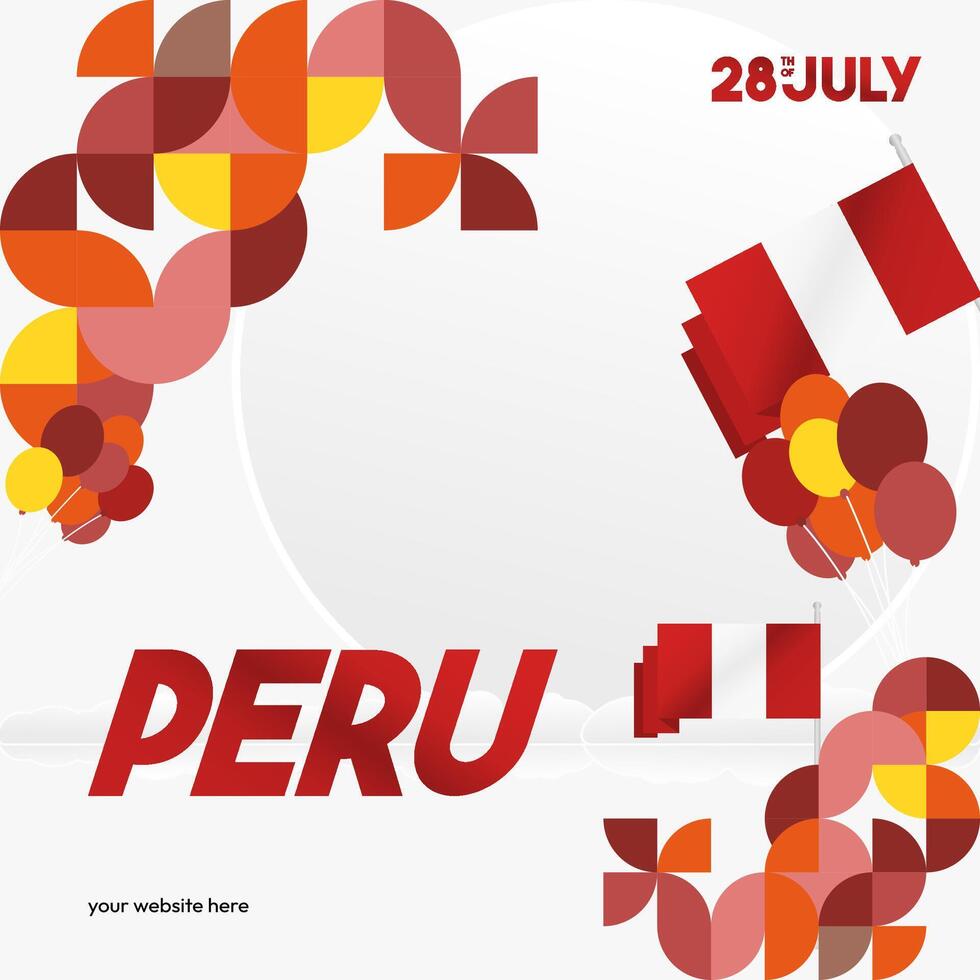 Peru Independence Day banner in modern geometric style. Square banner for website and social with typography. Background for National holiday celebration. Happy Independence Day of Peru vector