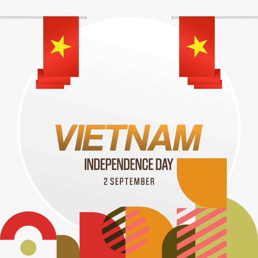 Vietnam Independence Day banner in modern geometric style. Square banner for celebration day with flags and typography. National holiday celebration backgrounds. Happy Vietnam Independence Day vector