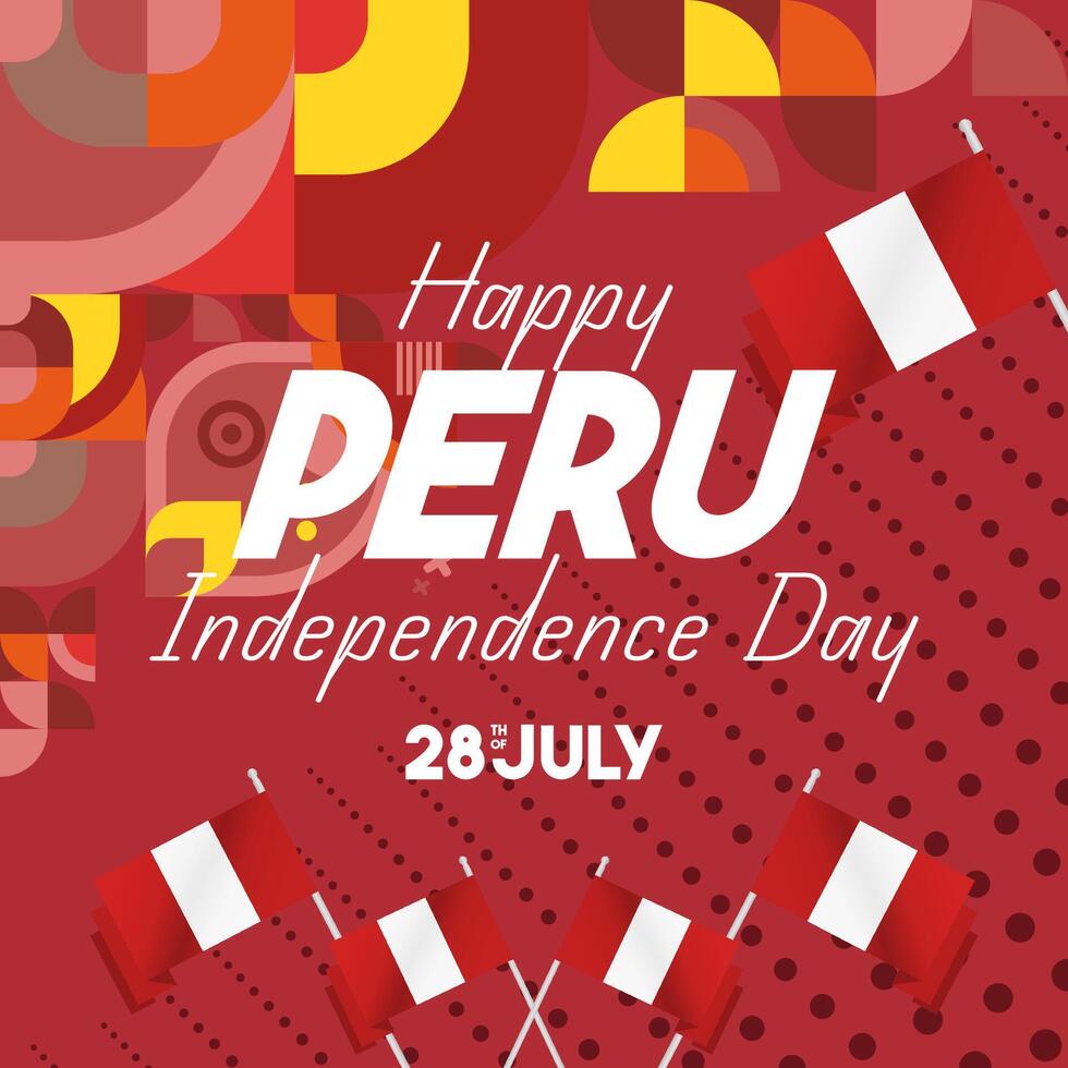 Peru Independence Day banner in modern geometric style. Square banner for website and social with typography. Background for National holiday celebration. Happy Independence Day of Peru vector
