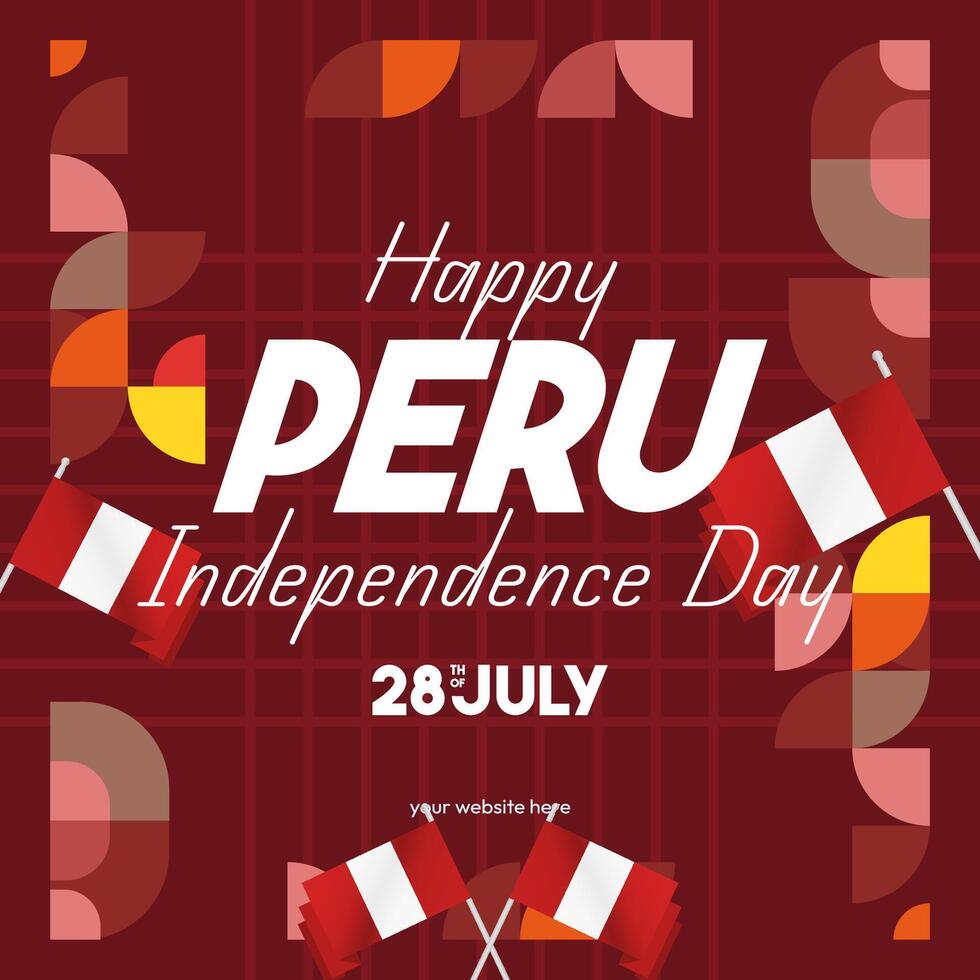 Peru Independence Day banner in modern geometric style. Square banner for website and social with typography. Background for National holiday celebration. Happy Independence Day of Peru vector