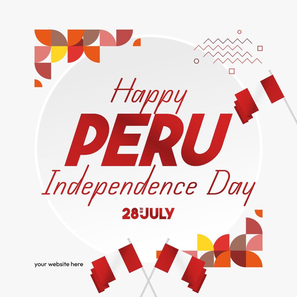 Peru Independence Day banner in modern geometric style. Square banner for website and social with typography. Background for National holiday celebration. Happy Independence Day of Peru vector