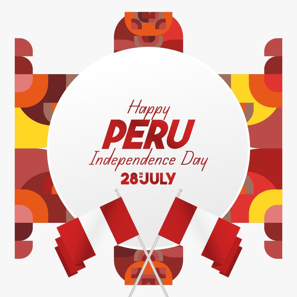 Peru Independence Day banner in modern geometric style. Square banner for website and social with typography. Background for National holiday celebration. Happy Independence Day of Peru vector