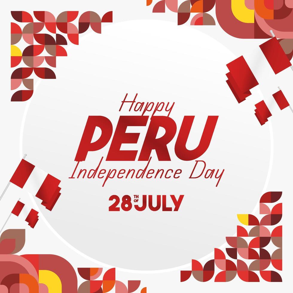 Peru Independence Day banner in modern geometric style. Square banner for website and social with typography. Background for National holiday celebration. Happy Independence Day of Peru vector