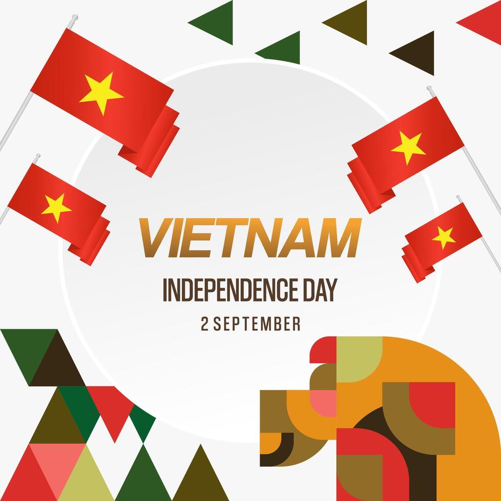 Vietnam Independence Day banner in modern geometric style. Square banner for celebration day with flags and typography. National holiday celebration backgrounds. Happy Vietnam Independence Day vector