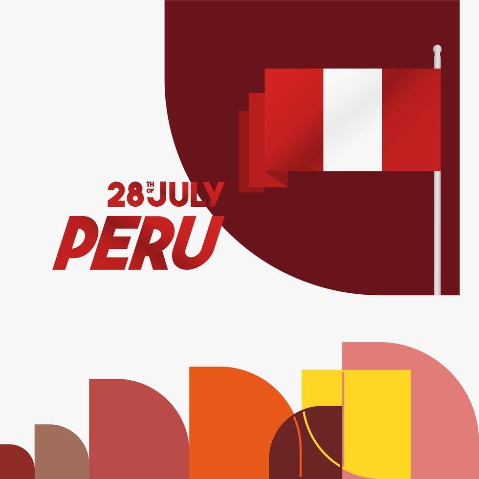 Peru Independence Day banner in modern geometric style. Square banner for website and social with typography. Background for National holiday celebration. Happy Independence Day of Peru vector