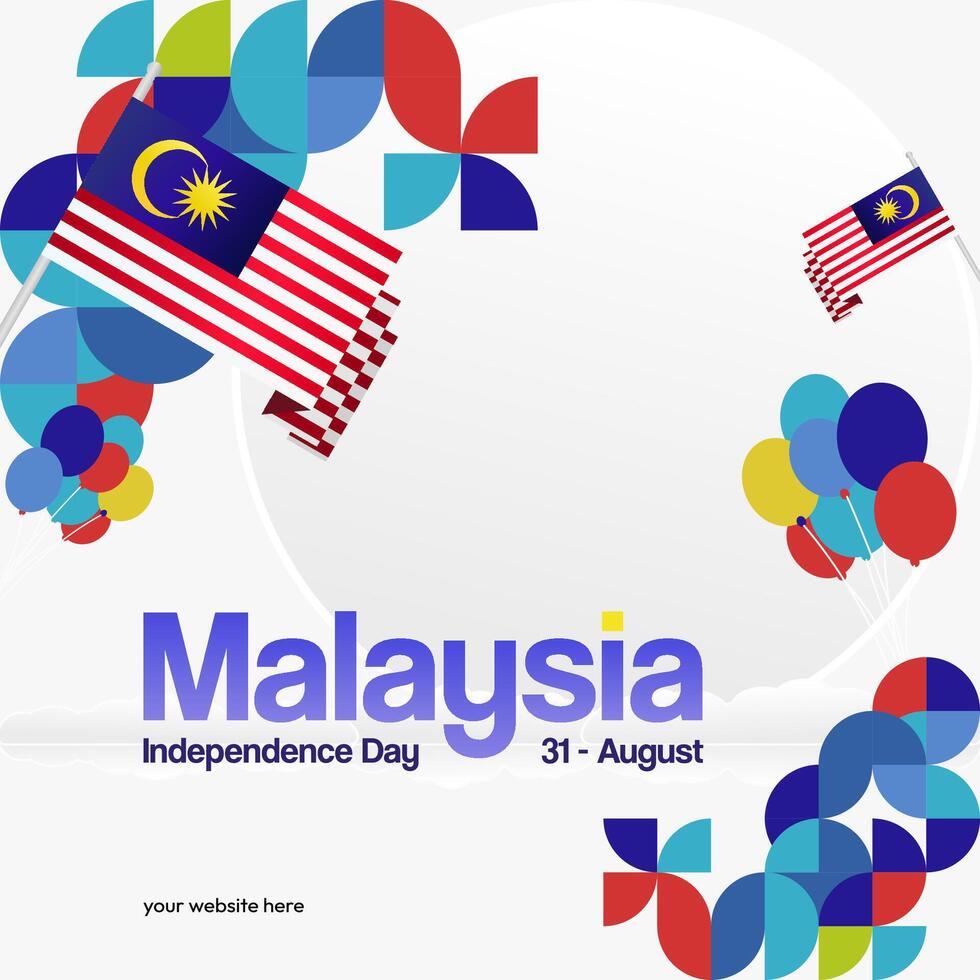 Malaysia Independence Day banner in modern geometric style. Square banner for website and poster with typography. Background for National holiday celebration. Happy Independence Day of Malaysia vector