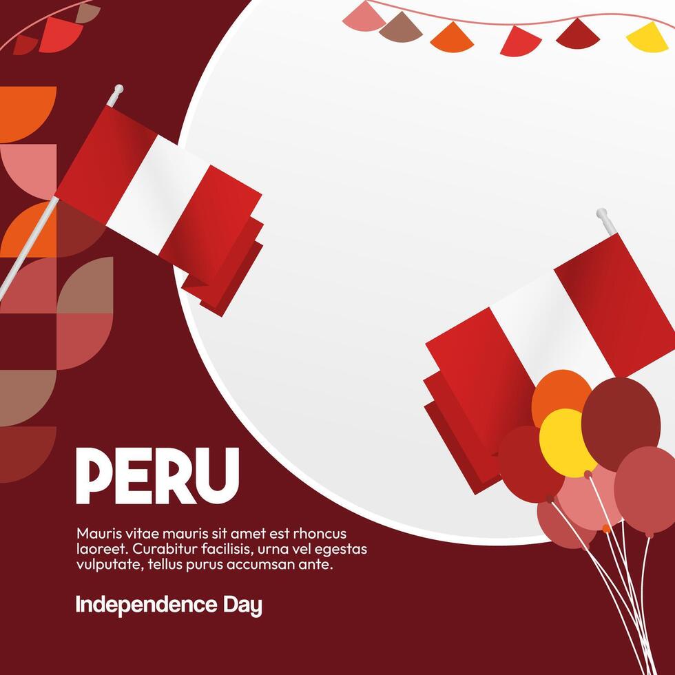 Peru Independence Day banner in modern geometric style. Square banner for website and social with typography. Background for National holiday celebration. Happy Independence Day of Peru vector