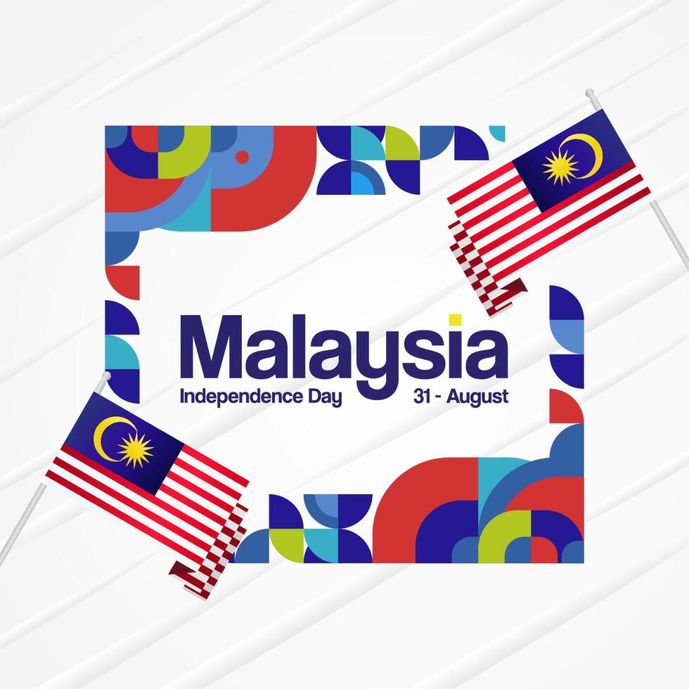 Malaysia Independence Day banner in modern geometric style. Square banner for website and poster with typography. Background for National holiday celebration. Happy Independence Day of Malaysia vector