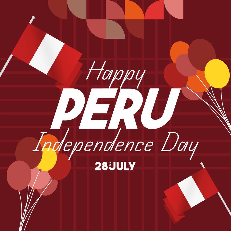 Peru Independence Day banner in modern geometric style. Square banner for website and social with typography. Background for National holiday celebration. Happy Independence Day of Peru vector