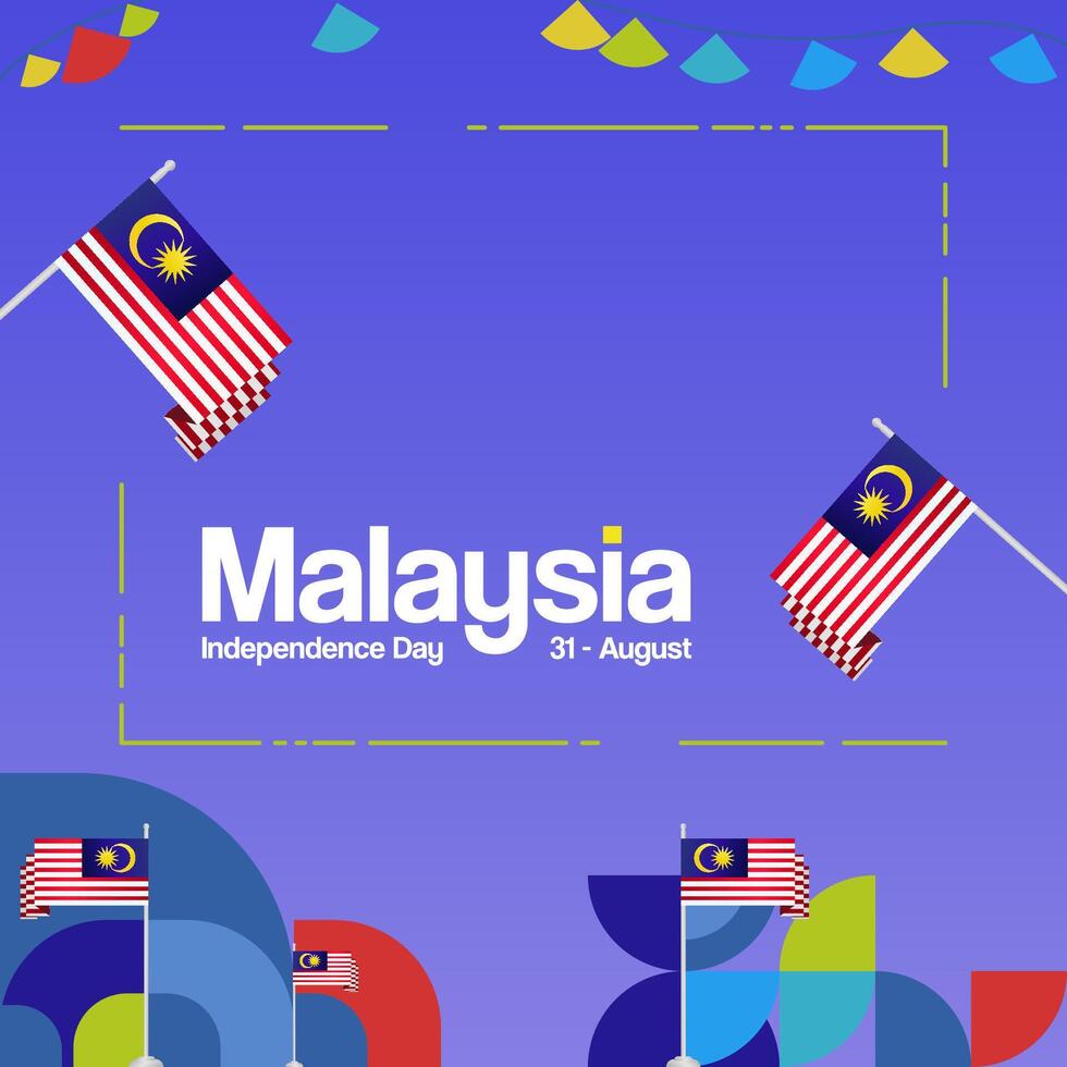 Malaysia Independence Day banner in modern geometric style. Square banner for website and poster with typography. Background for National holiday celebration. Happy Independence Day of Malaysia vector