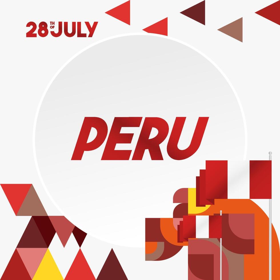 Peru Independence Day banner in modern geometric style. Square banner for website and social with typography. Background for National holiday celebration. Happy Independence Day of Peru vector