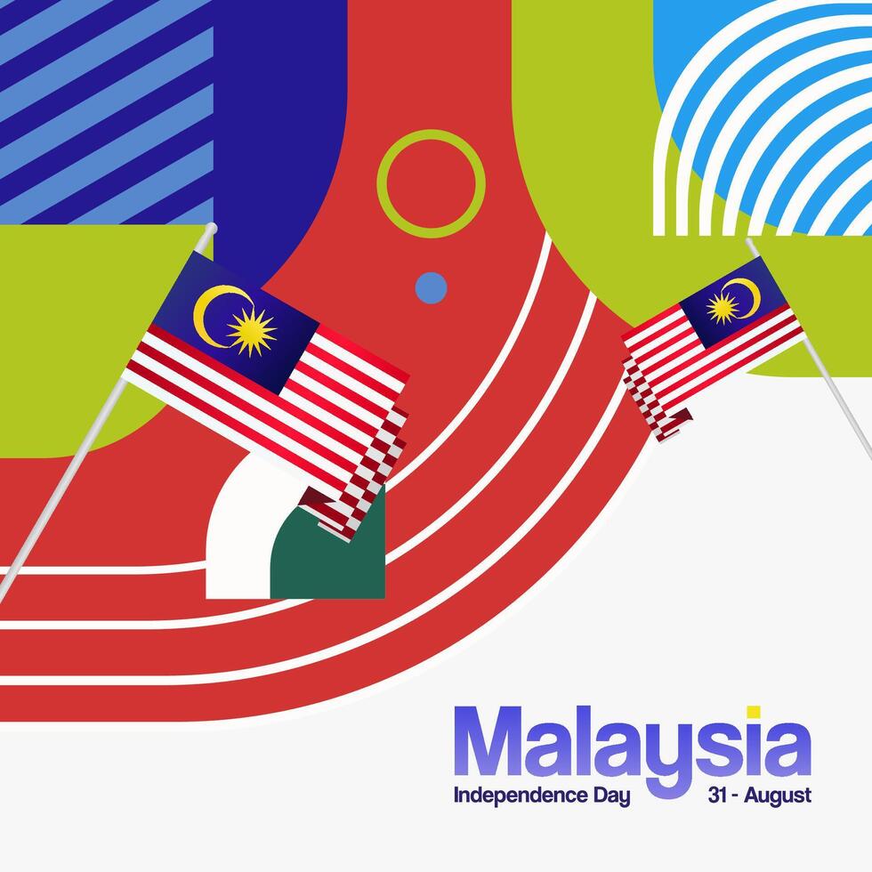 Malaysia Independence Day banner in modern geometric style. Square banner for website and poster with typography. Background for National holiday celebration. Happy Independence Day of Malaysia vector