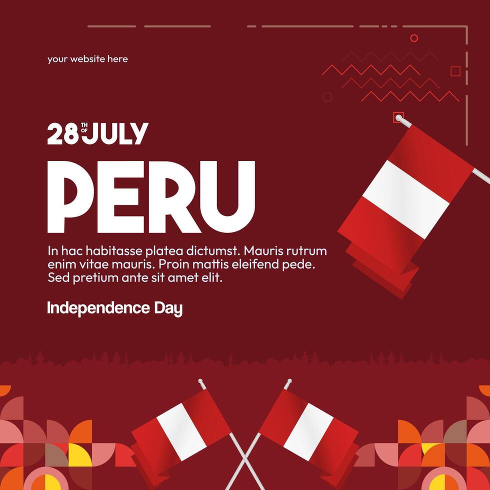 Peru Independence Day banner in modern geometric style. Square banner for website and social with typography. Background for National holiday celebration. Happy Independence Day of Peru vector