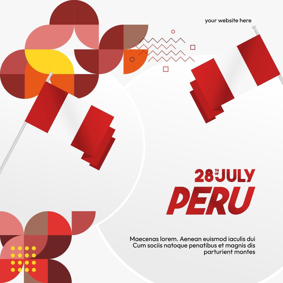 Peru Independence Day banner in modern geometric style. Square banner for website and social with typography. Background for National holiday celebration. Happy Independence Day of Peru vector