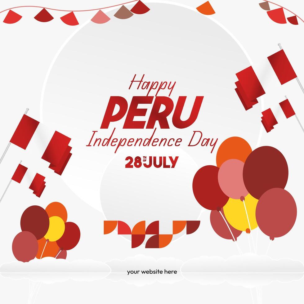Peru Independence Day banner in modern geometric style. Square banner for website and social with typography. Background for National holiday celebration. Happy Independence Day of Peru vector