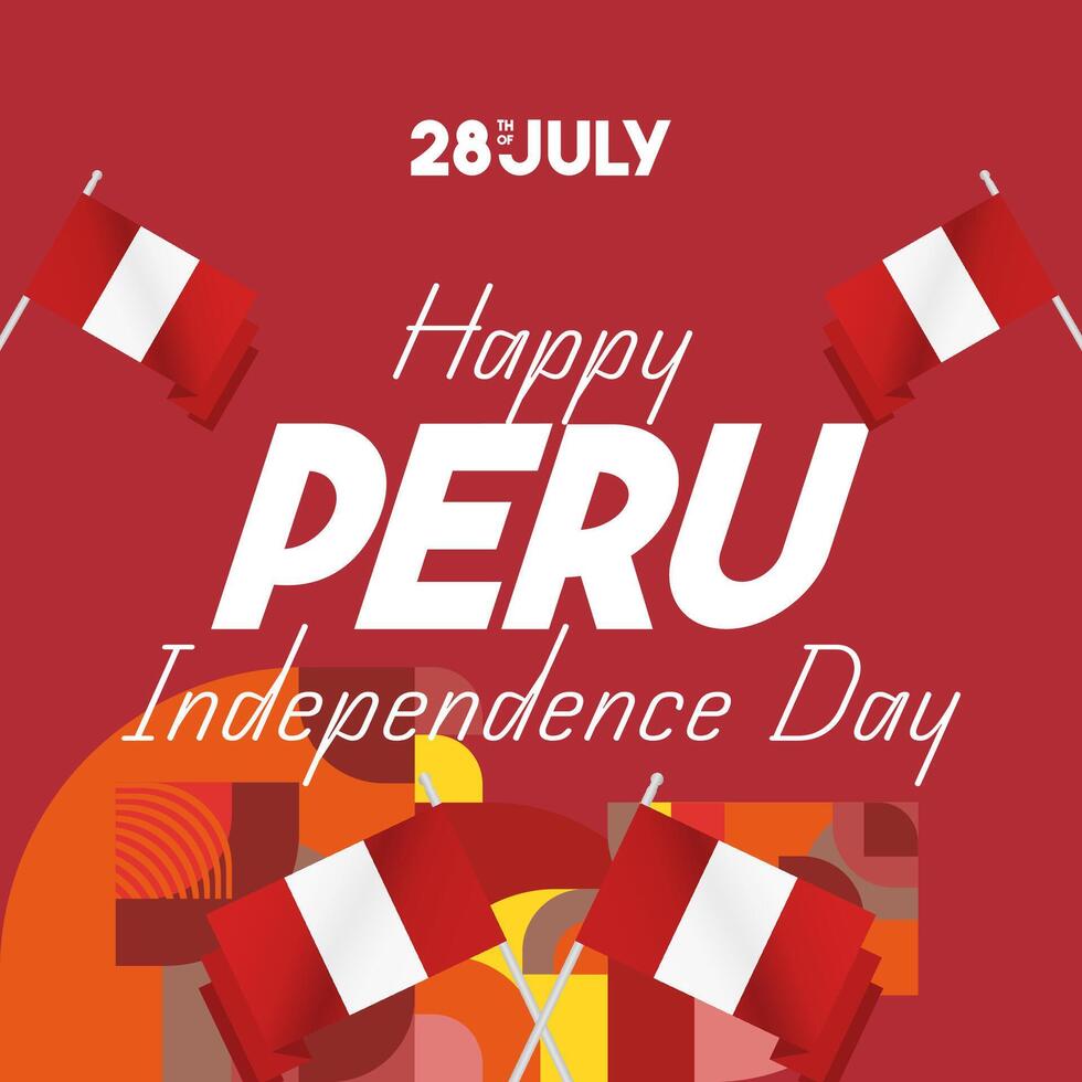 Peru Independence Day banner in modern geometric style. Square banner for website and social with typography. Background for National holiday celebration. Happy Independence Day of Peru vector