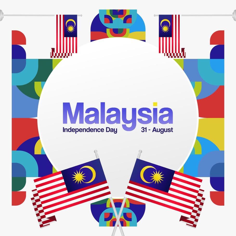 Malaysia Independence Day banner in modern geometric style. Square banner for website and poster with typography. Background for National holiday celebration. Happy Independence Day of Malaysia vector