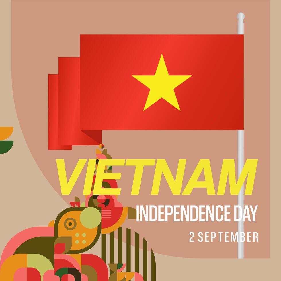 Vietnam Independence Day banner in modern geometric style. Square banner for celebration day with flags and typography. National holiday celebration backgrounds. Happy Vietnam Independence Day vector