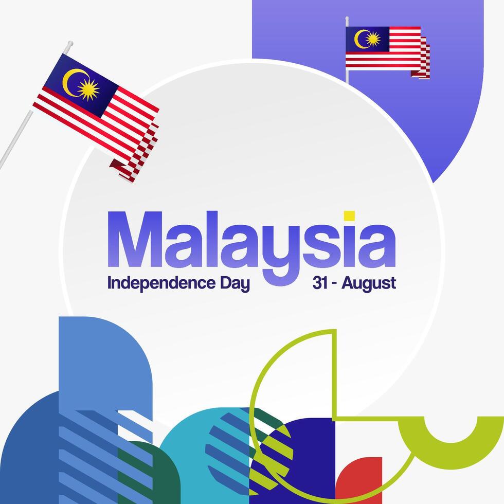 Malaysia Independence Day banner in modern geometric style. Square banner for website and poster with typography. Background for National holiday celebration. Happy Independence Day of Malaysia vector