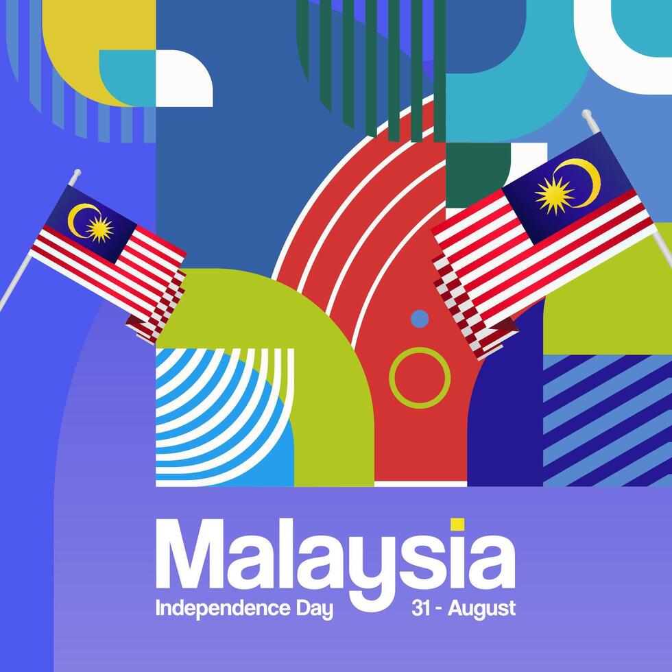 Malaysia Independence Day banner in modern geometric style. Square banner for website and poster with typography. Background for National holiday celebration. Happy Independence Day of Malaysia vector