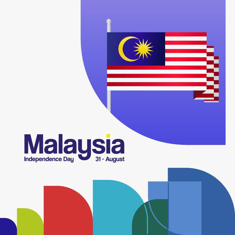 Malaysia Independence Day banner in modern geometric style. Square banner for website and poster with typography. Background for National holiday celebration. Happy Independence Day of Malaysia vector