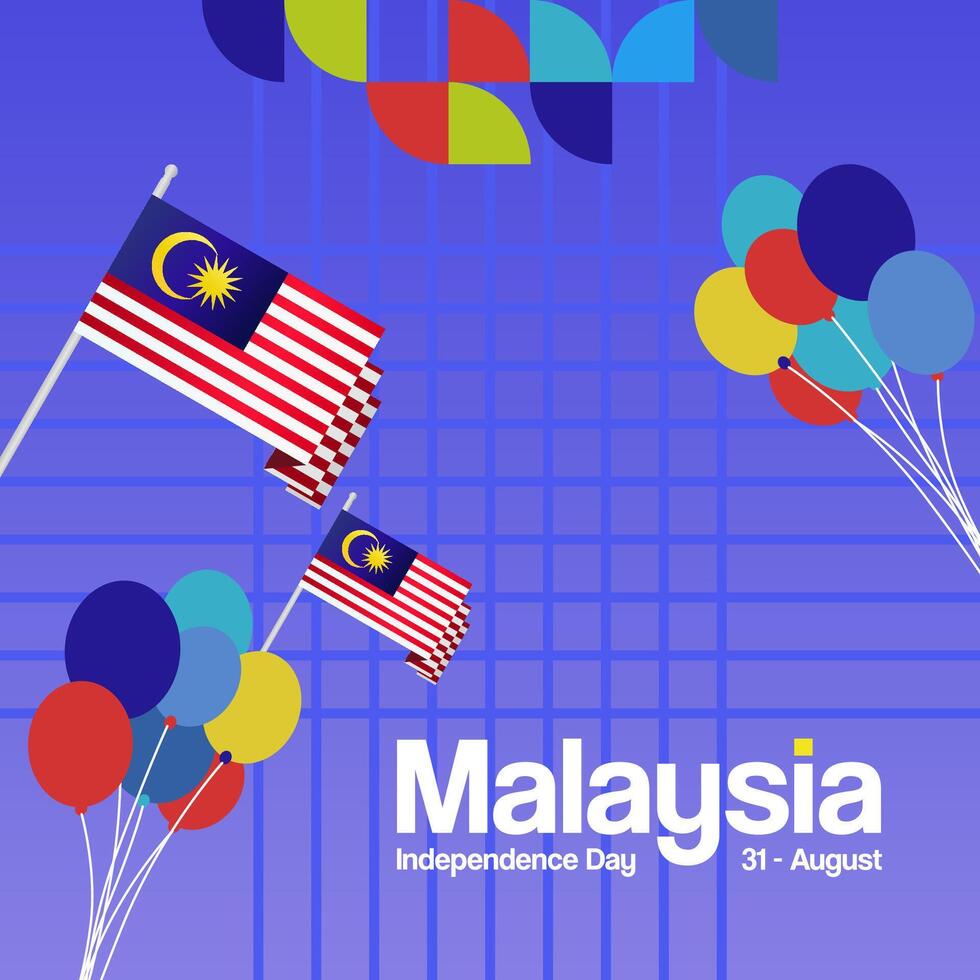 Malaysia Independence Day banner in modern geometric style. Square banner for website and poster with typography. Background for National holiday celebration. Happy Independence Day of Malaysia vector