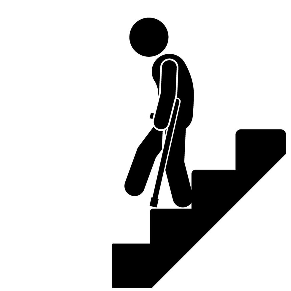illustration of a disabled flat stick figure character crossing a staircase vector