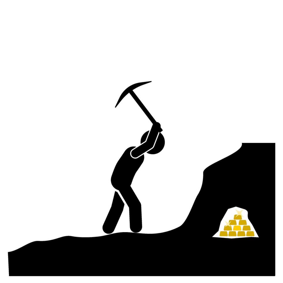 stick figure flat character illustration mining for gold vector