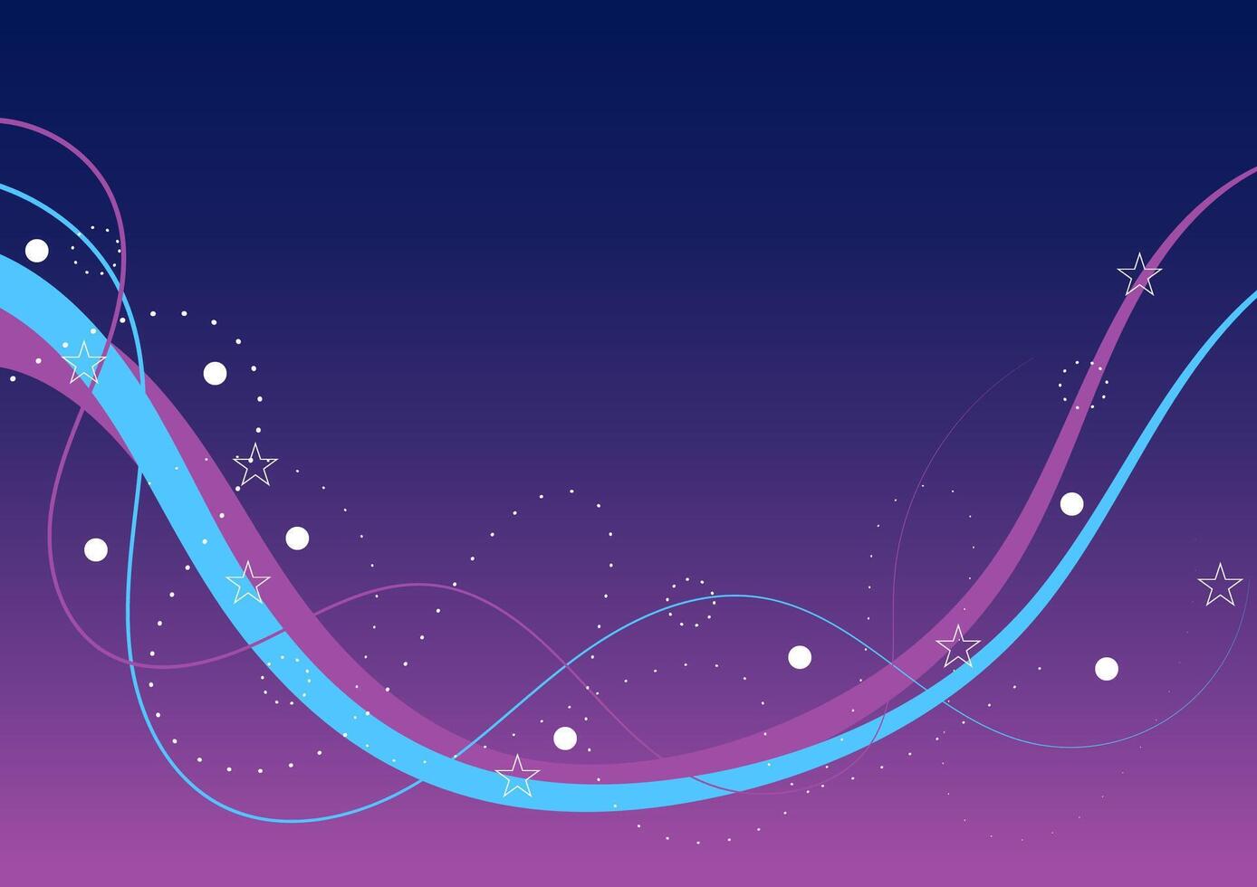 Flowing smooth and swirl wave pattern line with white star on blue and purple background. Abstract stripes ribbons for banners, wallpaper, and backdrop, cover book. Fairy concept. vector