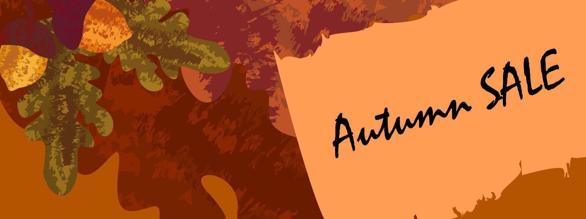 Autumn background with acorns hand drawn grunge style Banner with oak leaves for seasonal discount sale Colorful template for your presentation invitation ad presentation vector