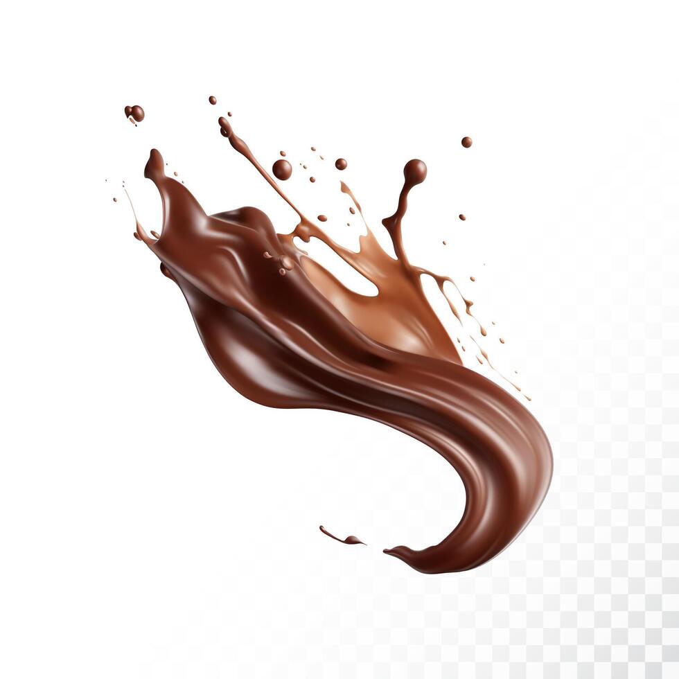 Chocolate splash isolated on white background. Realistic illustration. vector