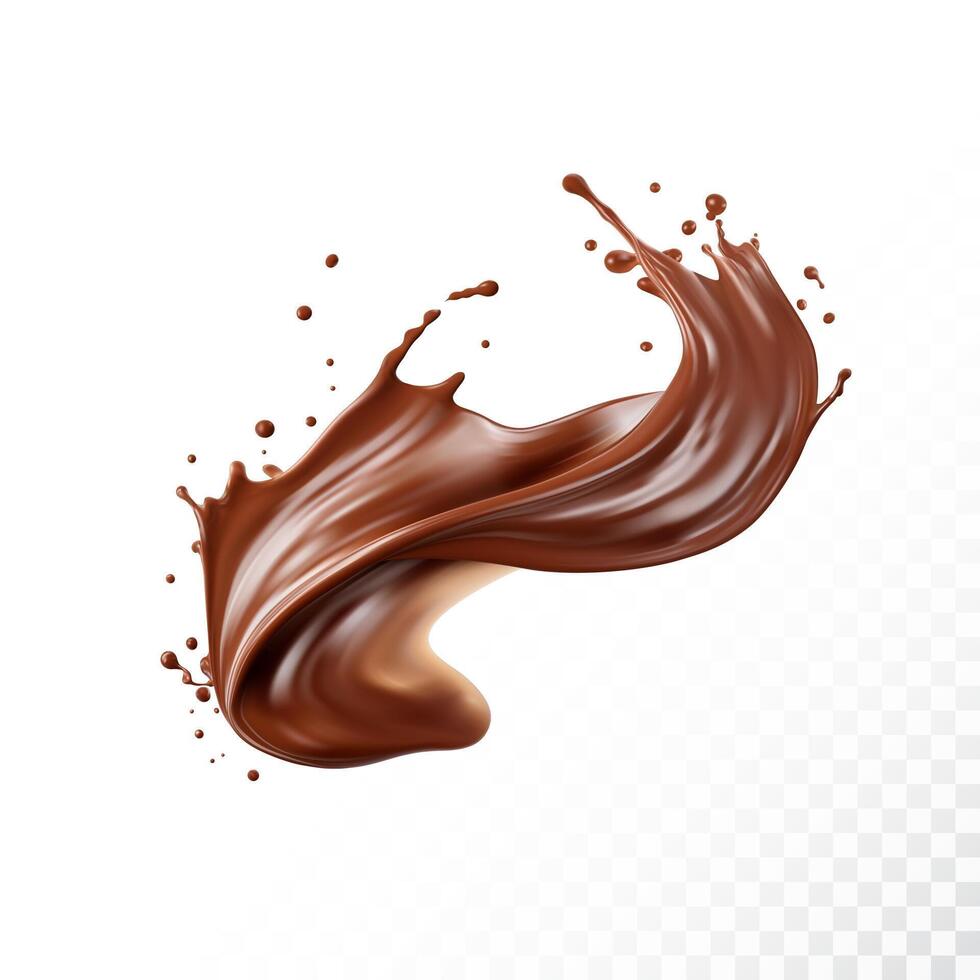 Chocolate splash isolated on white background. Realistic illustration. vector