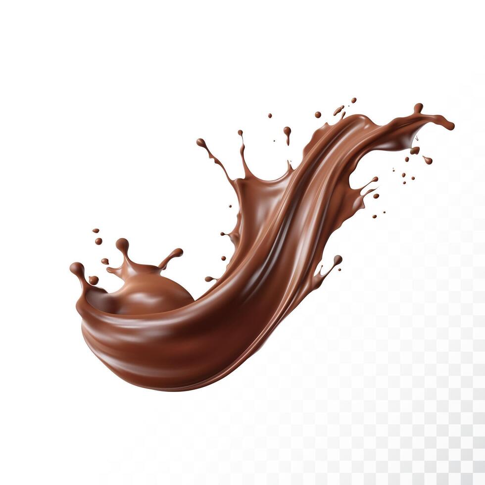 Chocolate splash isolated on white background. Realistic illustration. vector