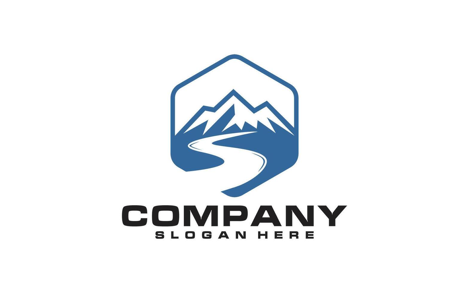 Mountain with river emblem logo design template vector
