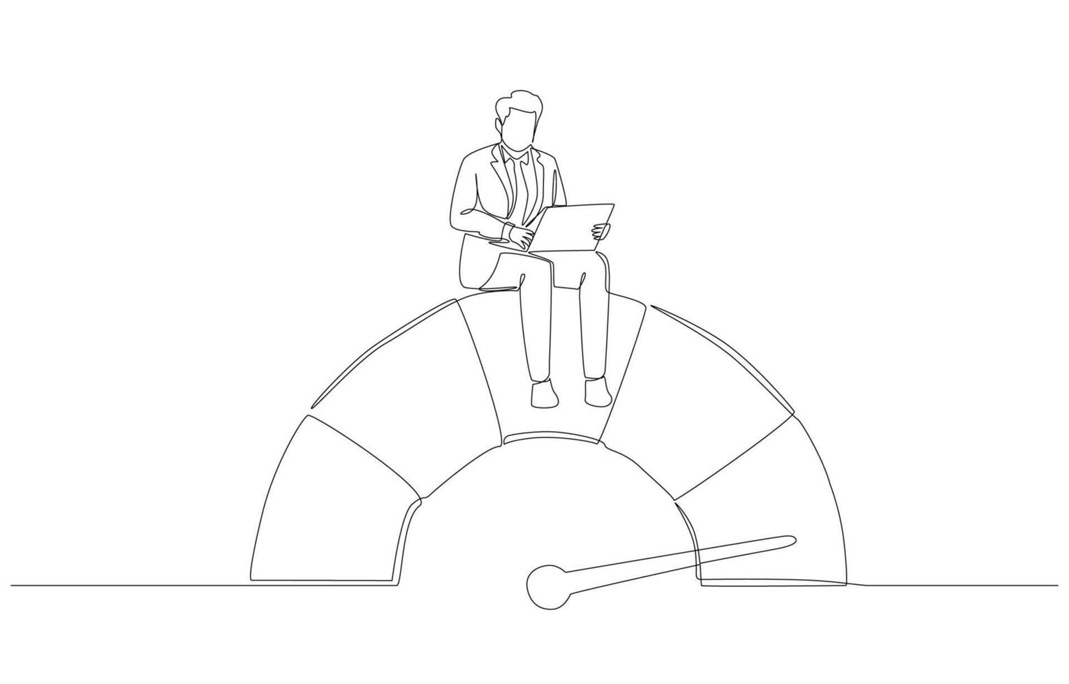 Continuous one line drawing of businessman working on best performance gauge, working with high performance concept, single line art. vector