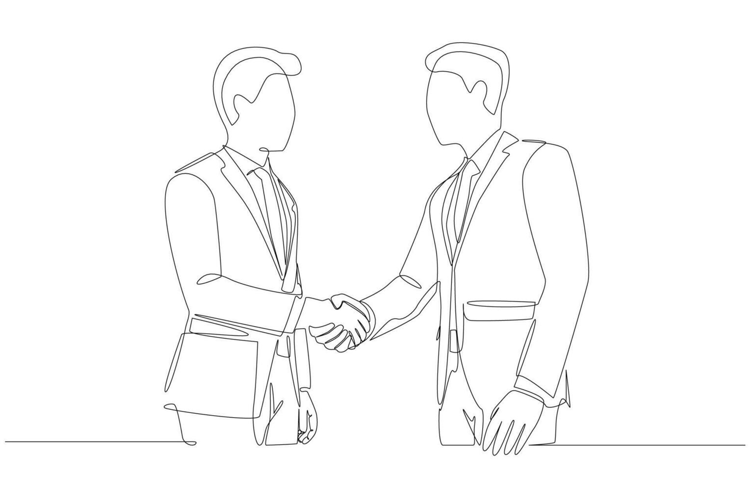 Continuous one line drawing of businessman shaking hands with client after completing project agreement, business deal concept, single line art. vector