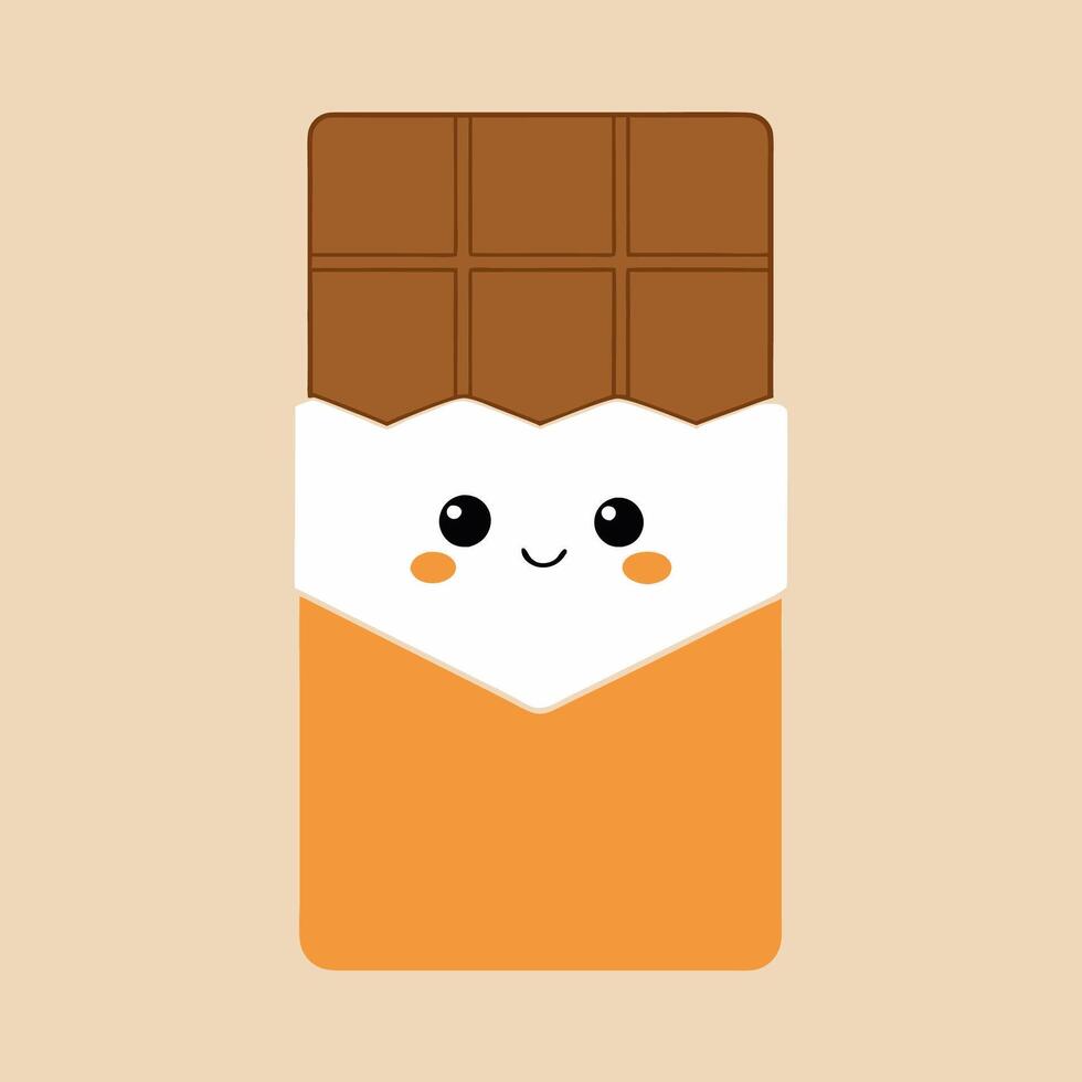 A cartoonish drawing of a chocolate bar with a smiling face on it vector