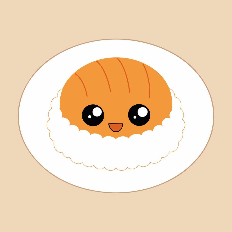 A cartoonish drawing of a piece of food with a smiling face on it vector